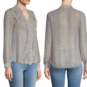 Anthropologie Blouse Kersh Long Sleeve Sheer Printed Button Down Black/Cream NEW